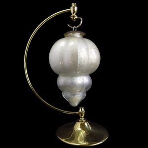 Vtg Midwest Kugel Glass Ornament White Metallic Shimmer Old World Xmas 4.75in